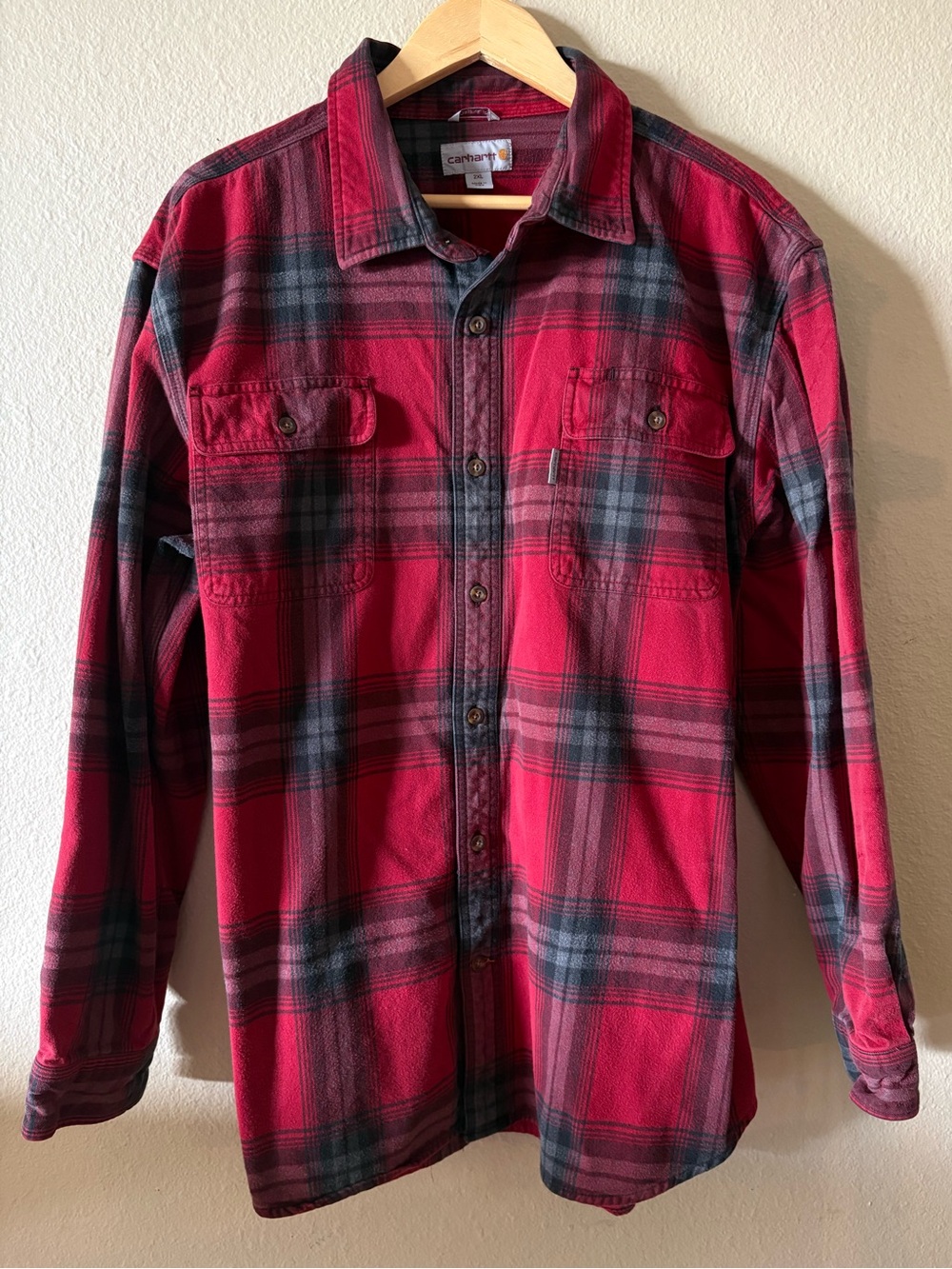 Carhartt Red Plaid Shirt Jacket 2XL Heavyweight Flannel Workwear